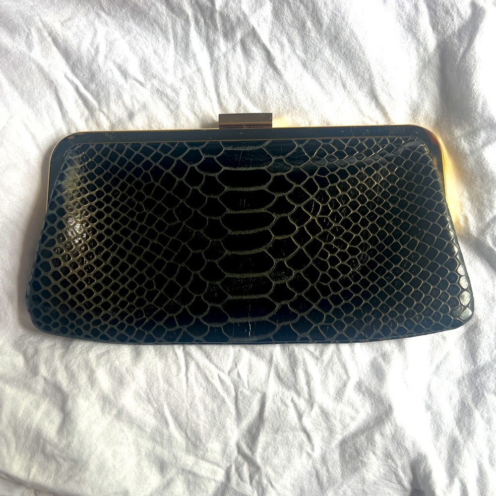 Hobo International black leather snakeskin clutch